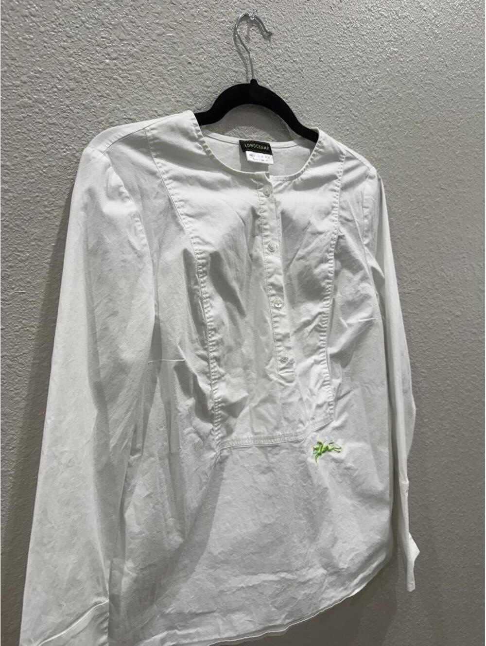 Longchamp Collarless Long-sleeve Cotton Blouse | US 6 - Picture 4 of 5